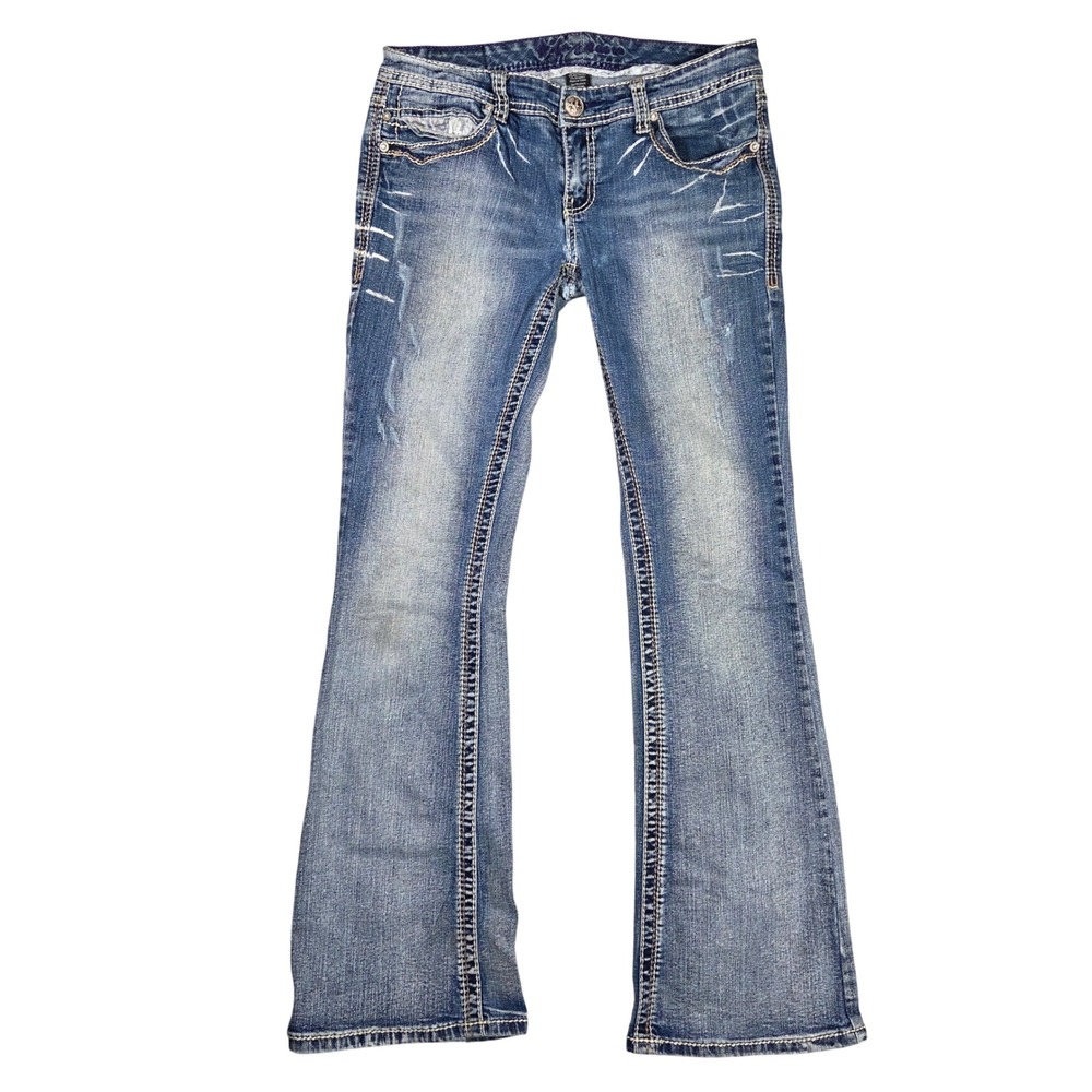 Aria Jeans Womens 11/12 Blue Bootcut Embellished Sequin Low Rise Distressed Y2K